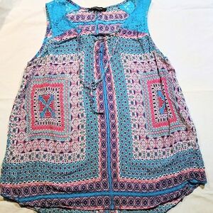Relativity Bohemian Sleeveless Flowy Top - Blue and Pink